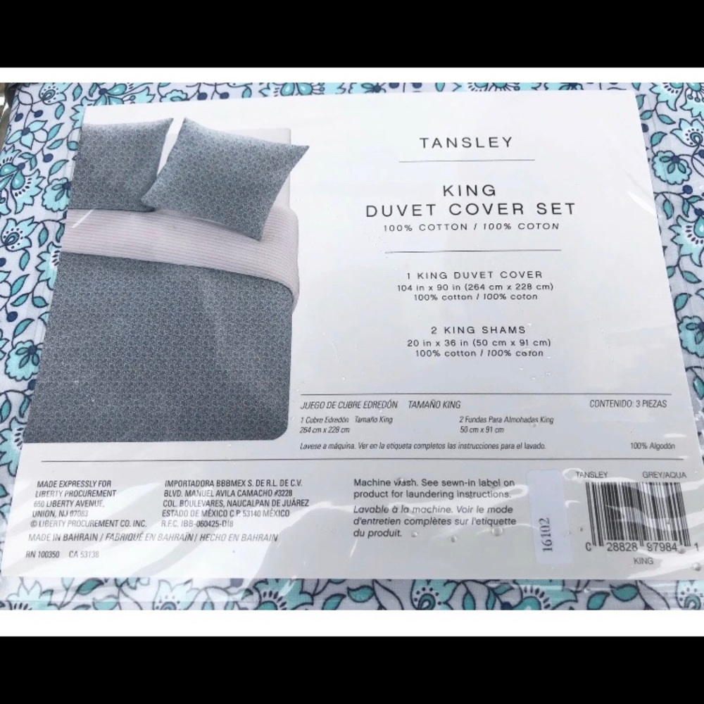 New Tansley King Duvet Cover Set Shams Aqua Floral - Picture 2 of 2